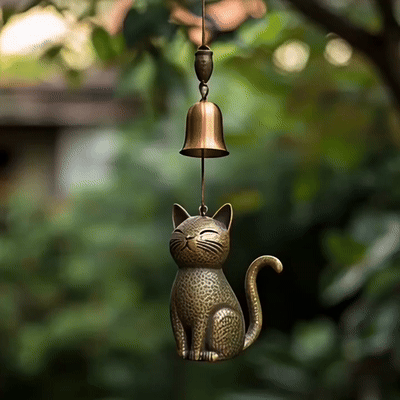 đ„Handgjord vintage vindklocka med kattmotiv