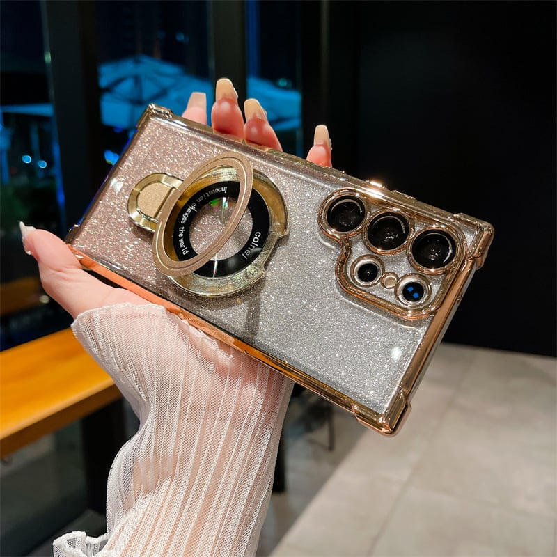 Elektropläterat Glitter Fyra hörn Airbagskydd Magnetfodral med osynligt stativ