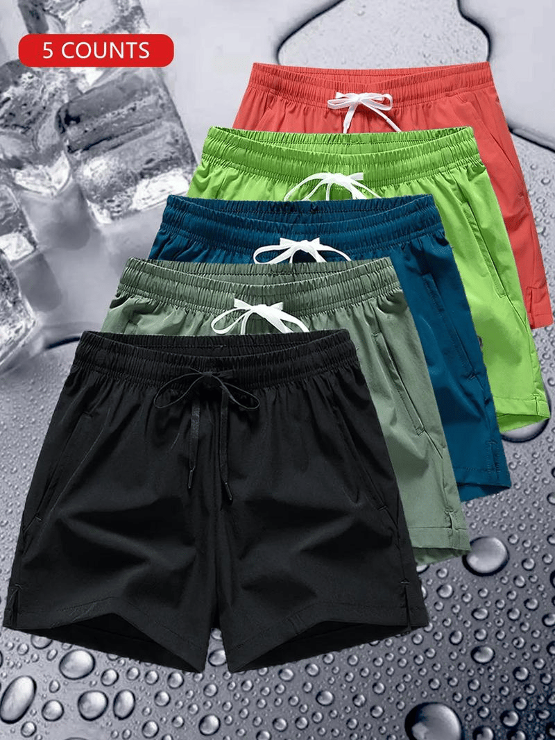 Shorts med dragsko i midjan och bokstavstryck för män -- snabbtorkande shorts