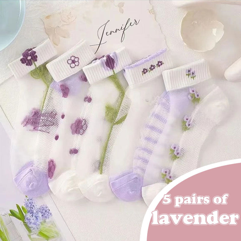 🌷Floral Glass Silk Strumpor