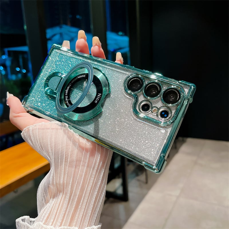 Elektropläterat Glitter Fyra hörn Airbagskydd Magnetfodral med osynligt stativ