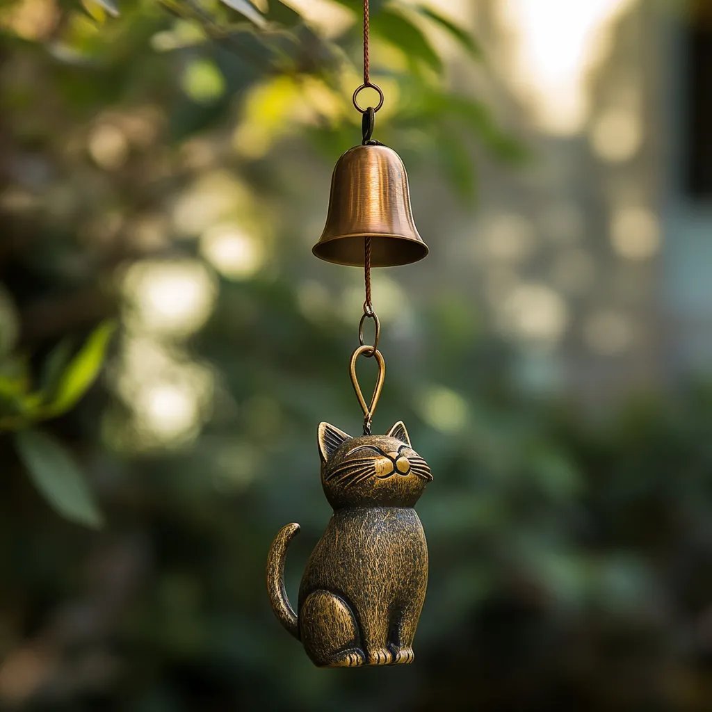 đ„Handgjord vintage vindklocka med kattmotiv