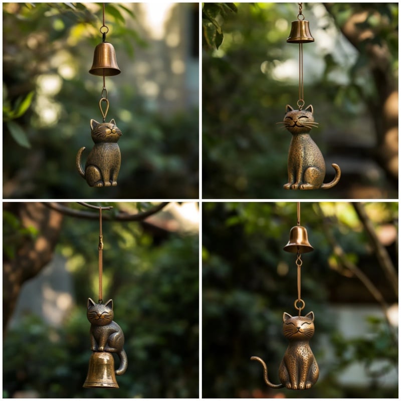 đ„Handgjord vintage vindklocka med kattmotiv