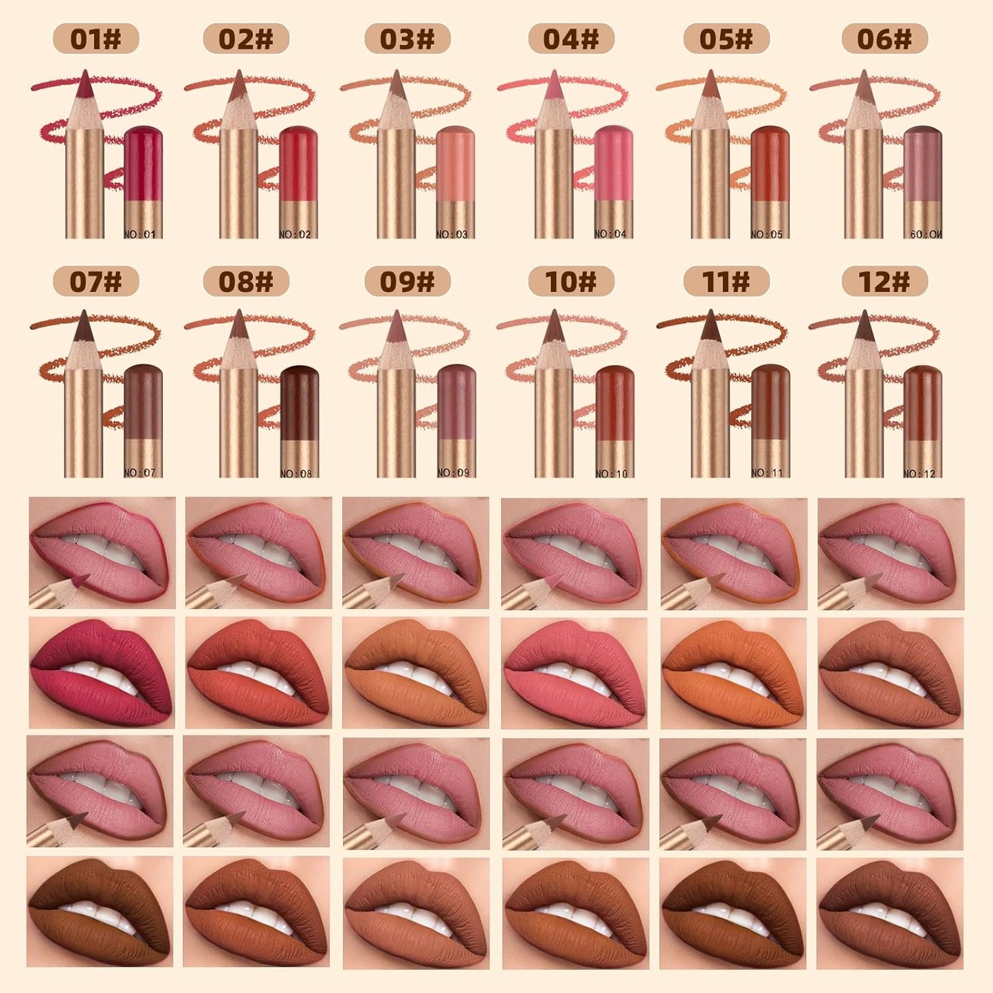 đ„Bara Kr 199 Sista dagen đ12 fĂ€rger Slim Lip Liner Pencil Set | Smudge-Proof đ§| 3s Apply Makeupâš
