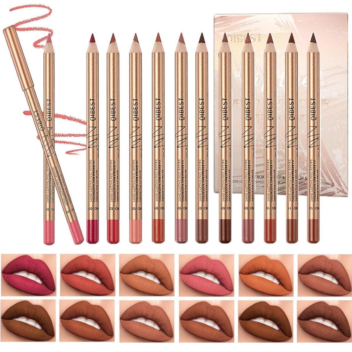 đ„Bara Kr 199 Sista dagen đ12 fĂ€rger Slim Lip Liner Pencil Set | Smudge-Proof đ§| 3s Apply Makeupâš