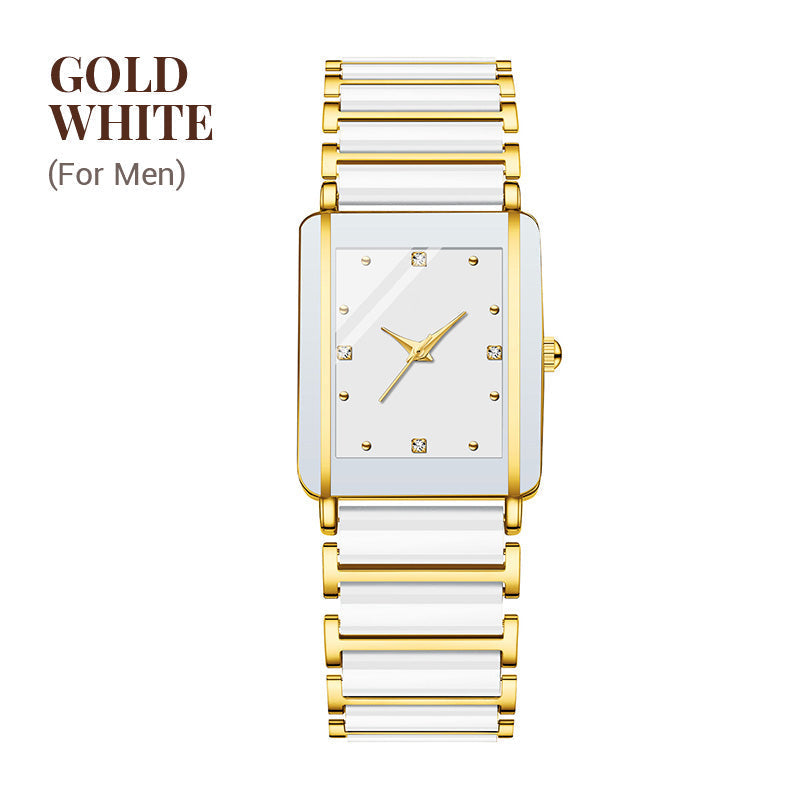Fashion Ceramic Square Quartz Watch, klocka för par
