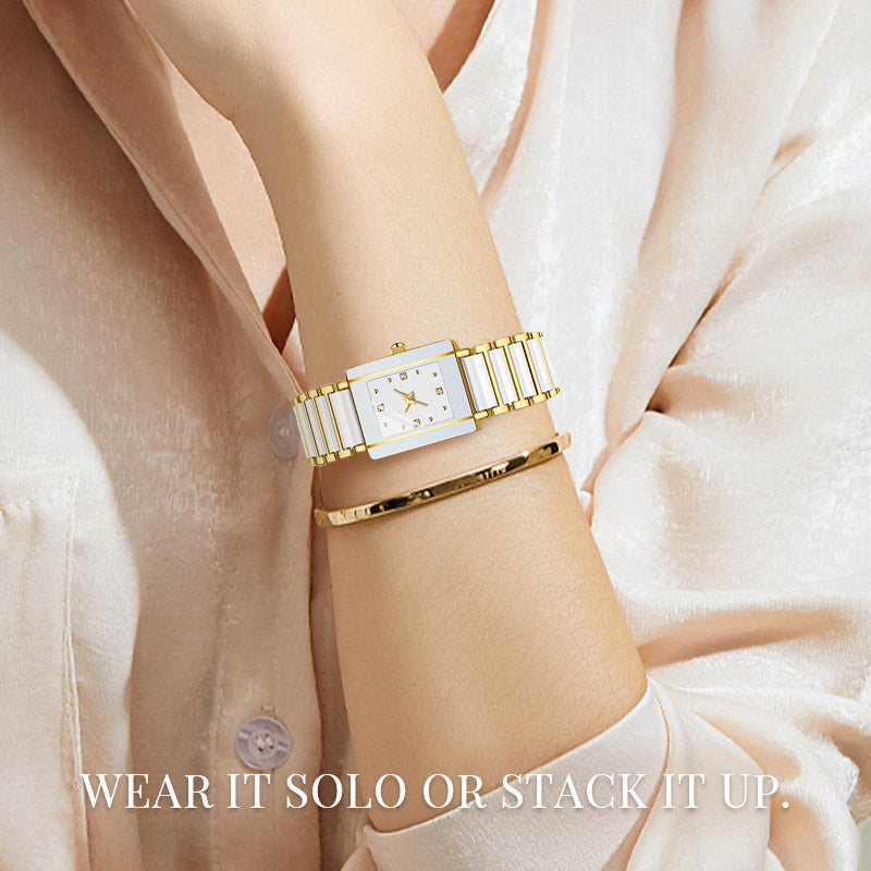 Fashion Ceramic Square Quartz Watch, klocka för par