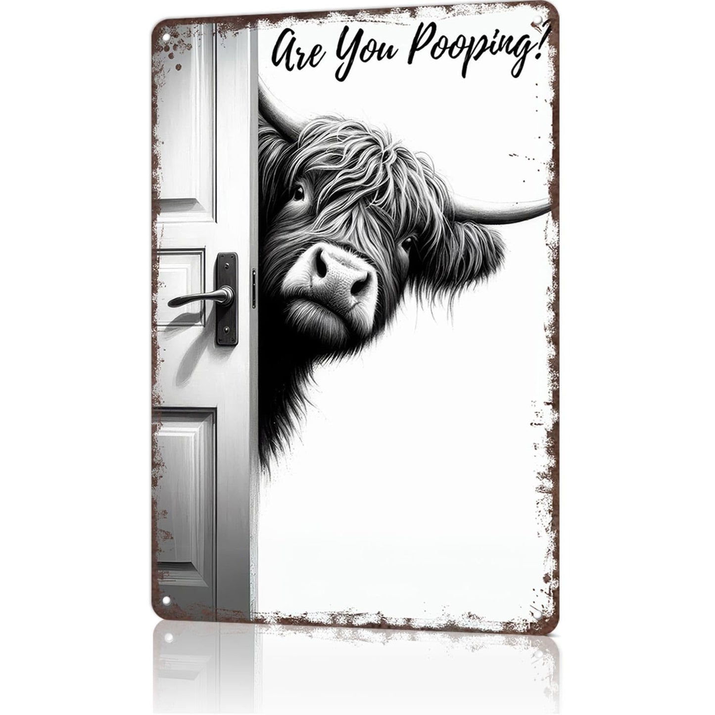 Vintage Black and White Cat & Highland Cattle Wall Art