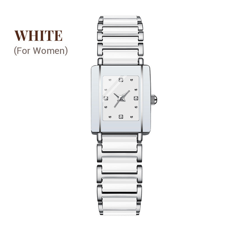 Fashion Ceramic Square Quartz Watch, klocka för par