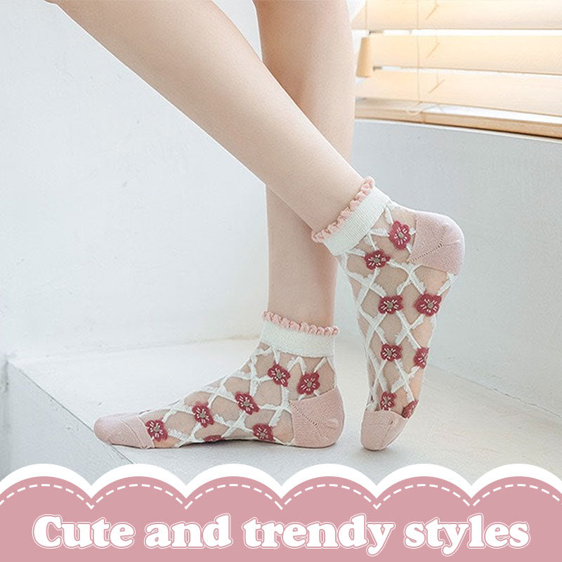 🌷Floral Glass Silk Strumpor