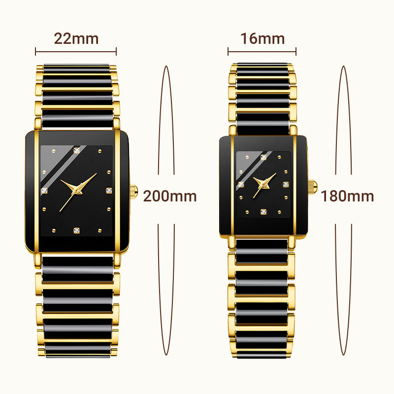 Fashion Ceramic Square Quartz Watch, klocka för par