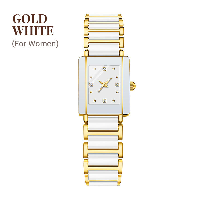 Fashion Ceramic Square Quartz Watch, klocka för par