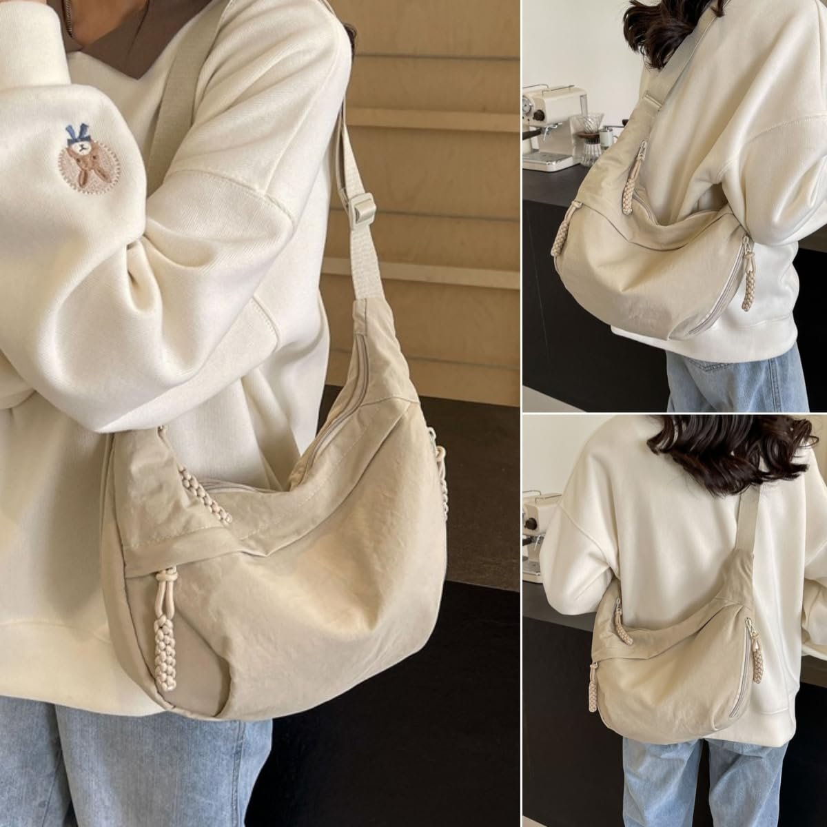 đ„đ„Fashionabel axelremsvĂ€ska i nylon i enfĂ€rgad modellđ„