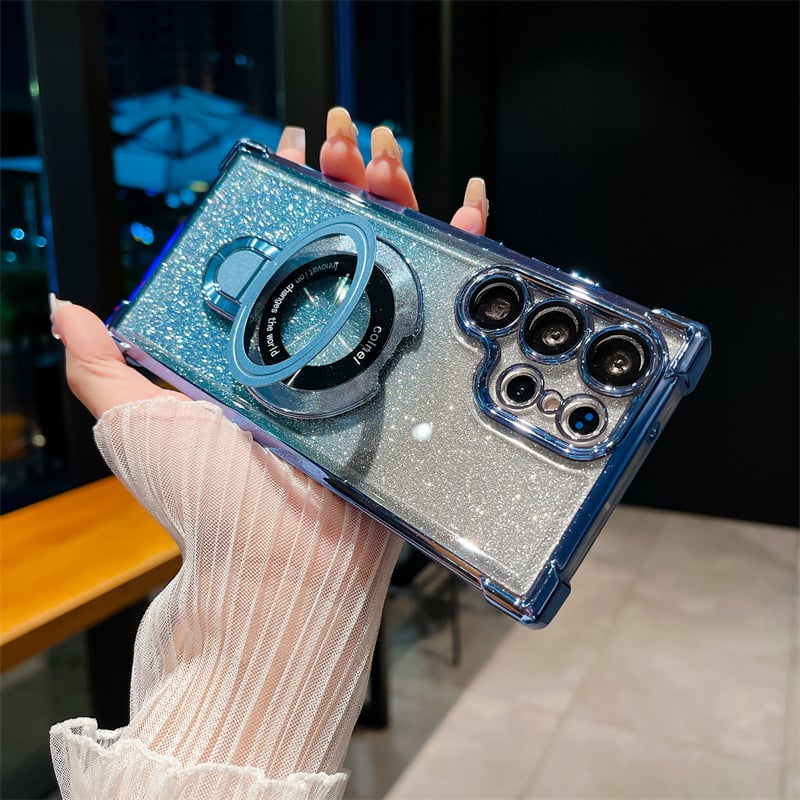 Elektropläterat Glitter Fyra hörn Airbagskydd Magnetfodral med osynligt stativ