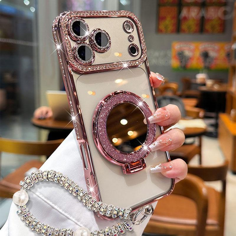 Women's phone case with mirror and stand for iPhone 12/13/14/15/16/17 Pro Max, 17 Air, 14/15/16 Plus