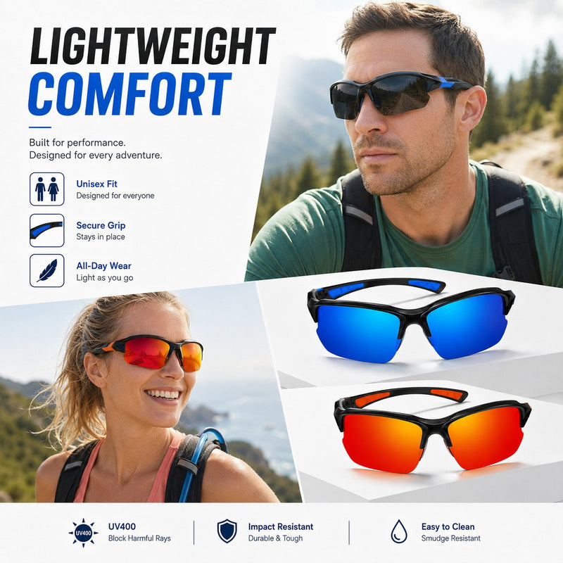 Polarised UV400 sports sunglasses – Unisex sunglasses for outdoor activities and drivin