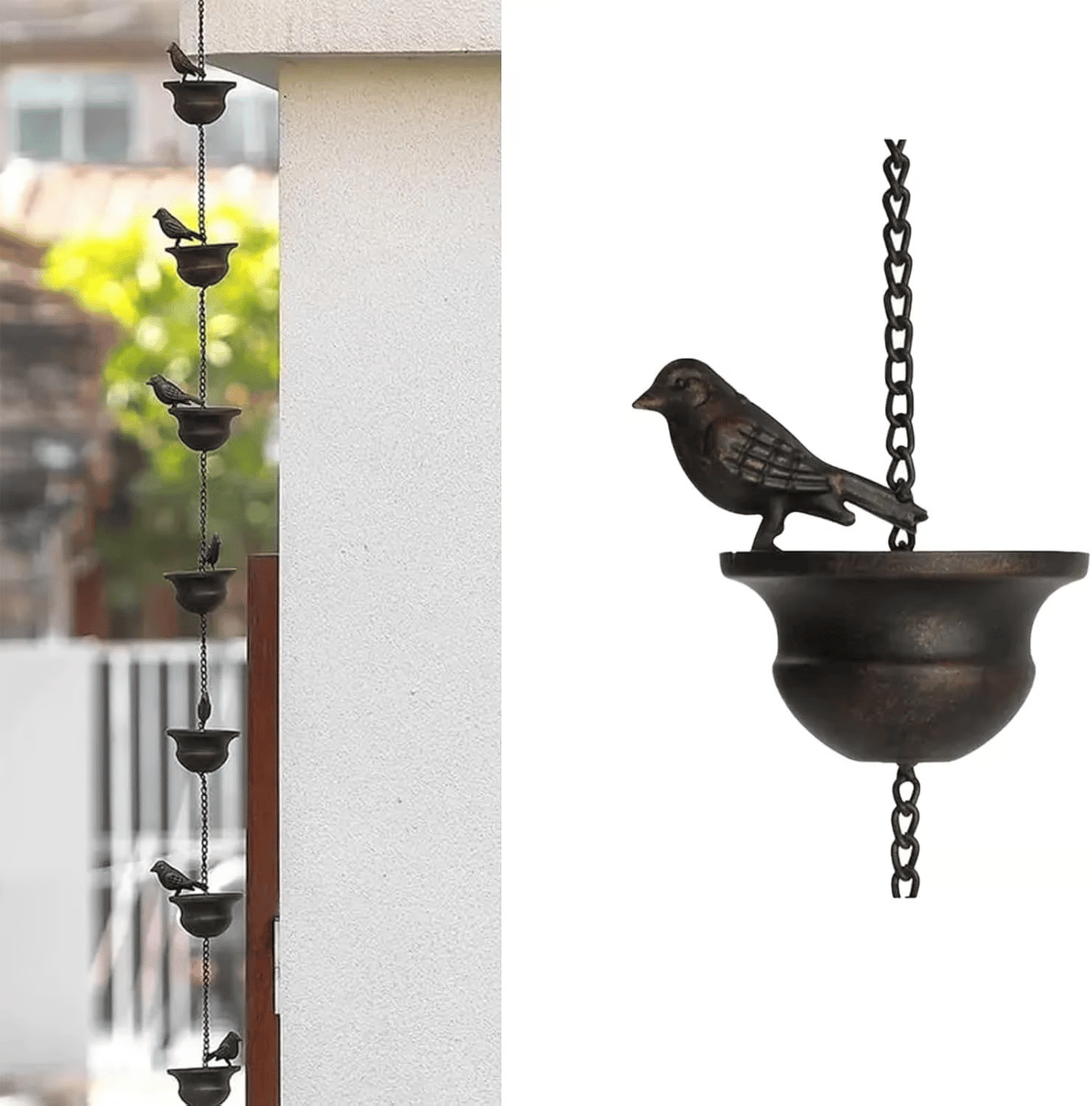 Där regn möter konst - dekorativ regnkedja med design för fågelbad
