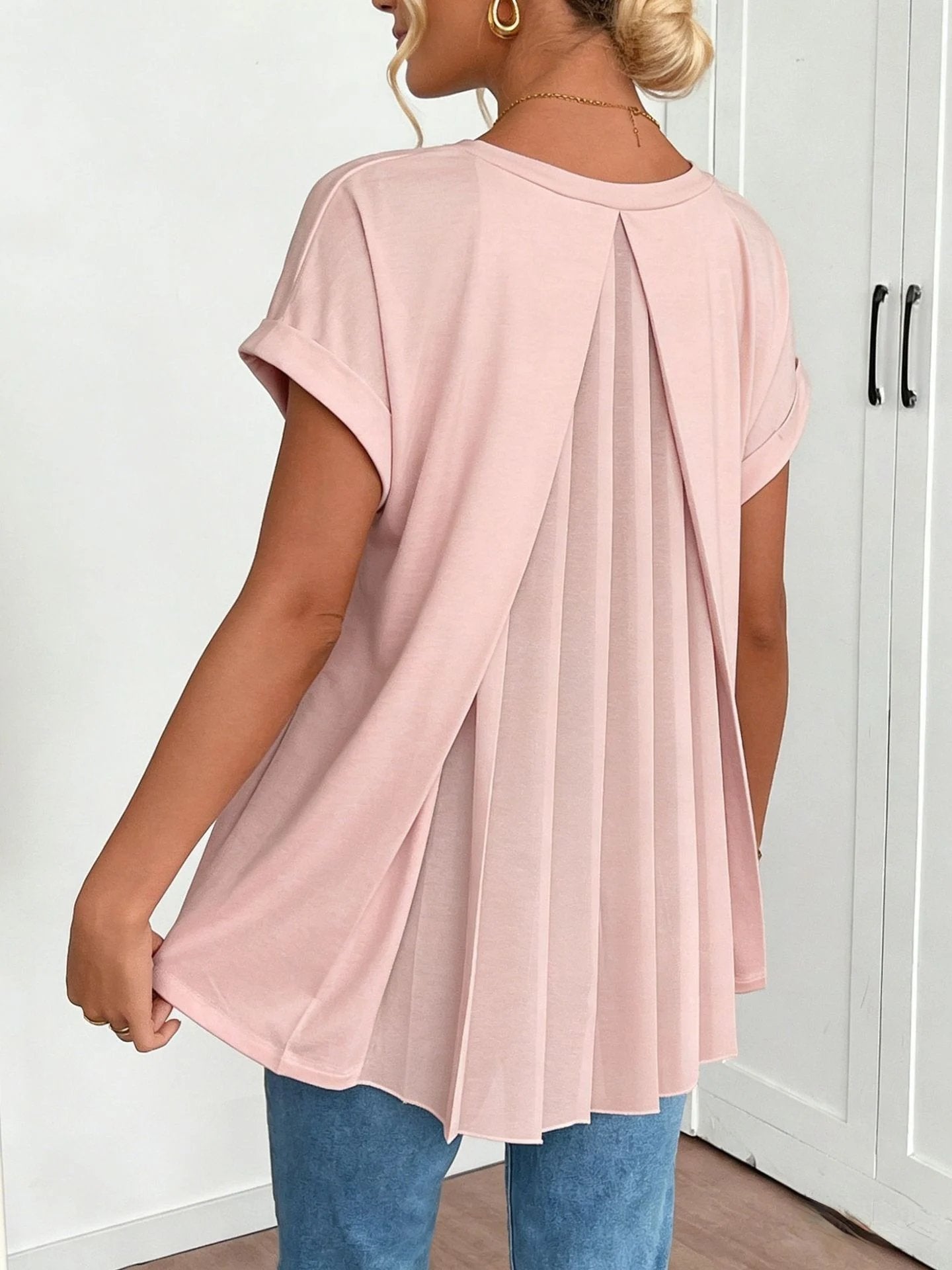 ⏳LAST DAY – 49% OFF!!🔥Short-sleeved plain T-shirt in a patchwork styl