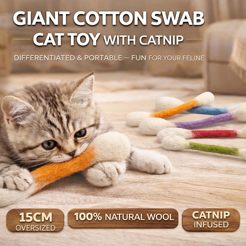 🐾Giant catnip-filled cotton swab toys (15 cm) – handmade, sustainable, safe and fu