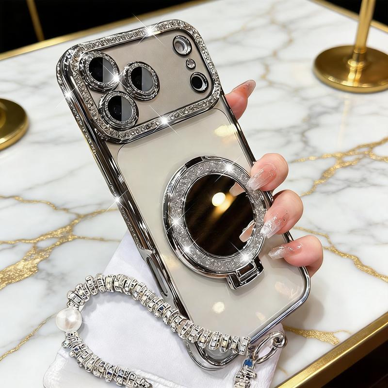 Women's phone case with mirror and stand for iPhone 12/13/14/15/16/17 Pro Max, 17 Air, 14/15/16 Plus