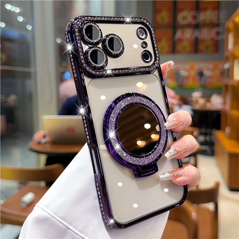 Women's phone case with mirror and stand for iPhone 12/13/14/15/16/17 Pro Max, 17 Air, 14/15/16 Plus