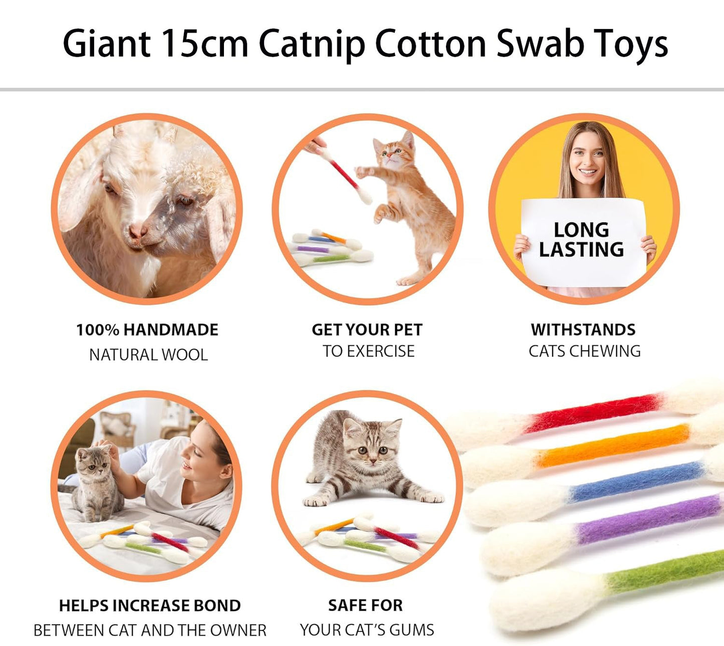 🐾Giant catnip-filled cotton swab toys (15 cm) – handmade, sustainable, safe and fu