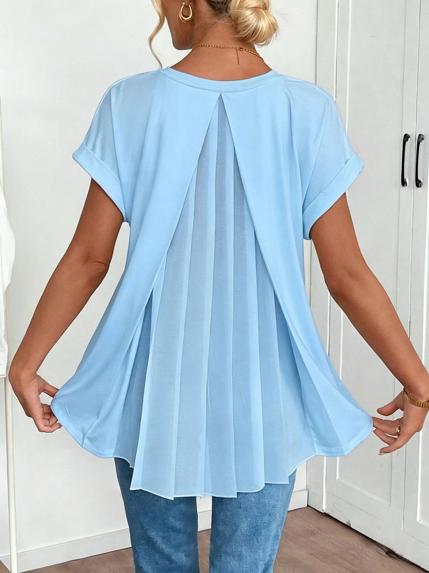 ⏳LAST DAY – 49% OFF!!🔥Short-sleeved plain T-shirt in a patchwork styl