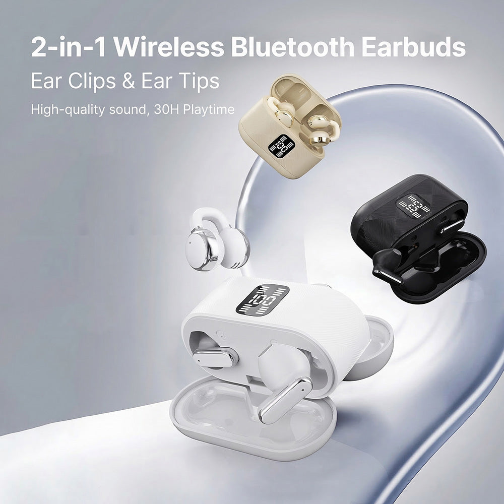 2-in-1 Bluetooth earphones with ear hooks and earbuds | 30 hours of playback time