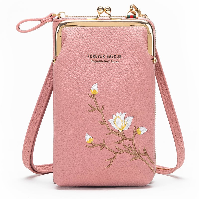 Sling Cross-Body plånbok för kvinnor med mobilhållare