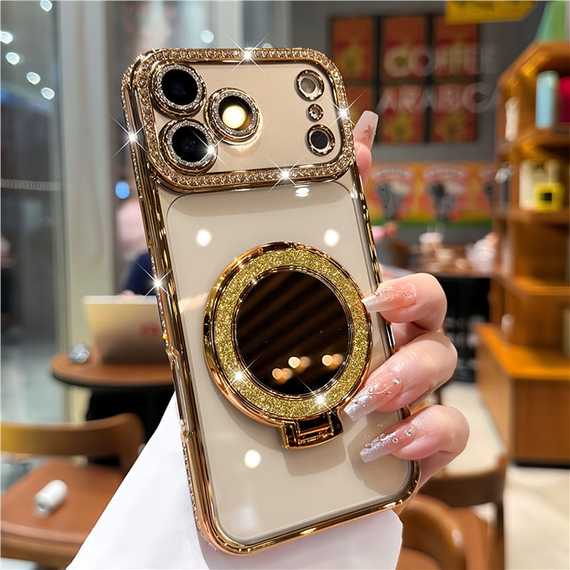 Women's phone case with mirror and stand for iPhone 12/13/14/15/16/17 Pro Max, 17 Air, 14/15/16 Plus