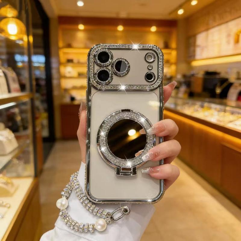 Women's phone case with mirror and stand for iPhone 12/13/14/15/16/17 Pro Max, 17 Air, 14/15/16 Plus