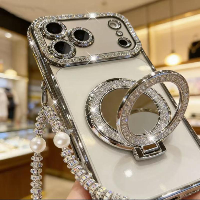 Women's phone case with mirror and stand for iPhone 12/13/14/15/16/17 Pro Max, 17 Air, 14/15/16 Plus