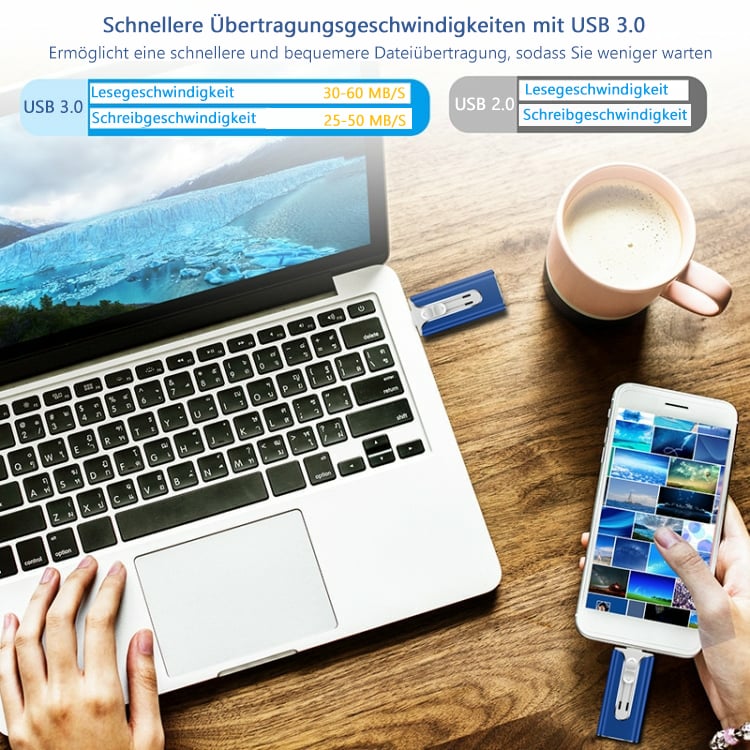 🔥Het försäljning - 49% rabatt🔥16 ~ 256 GB Micro USB + 8 Pin + USB 3.0 4 i 1 Praktisk dator U-Disk