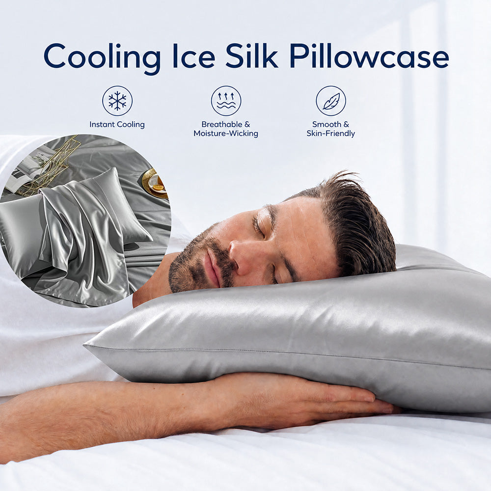 ❄️Cool pillowcase in ice silk, ensuring a good night’s sleep in summe