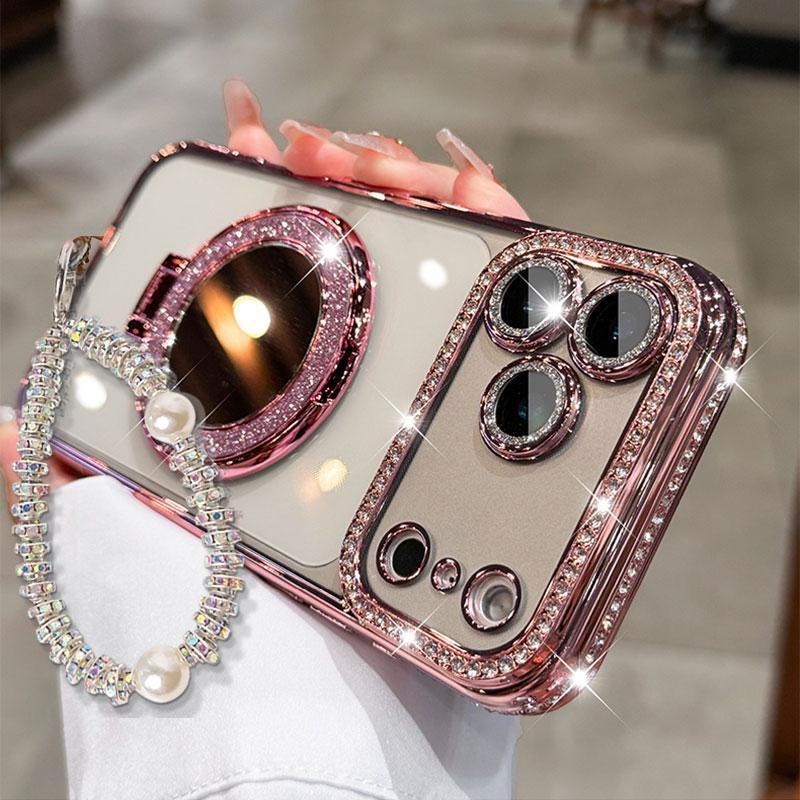 Women's phone case with mirror and stand for iPhone 12/13/14/15/16/17 Pro Max, 17 Air, 14/15/16 Plus
