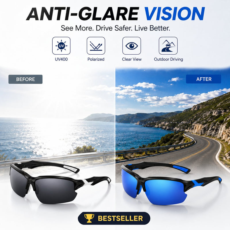 Polarised UV400 sports sunglasses – Unisex sunglasses for outdoor activities and drivin