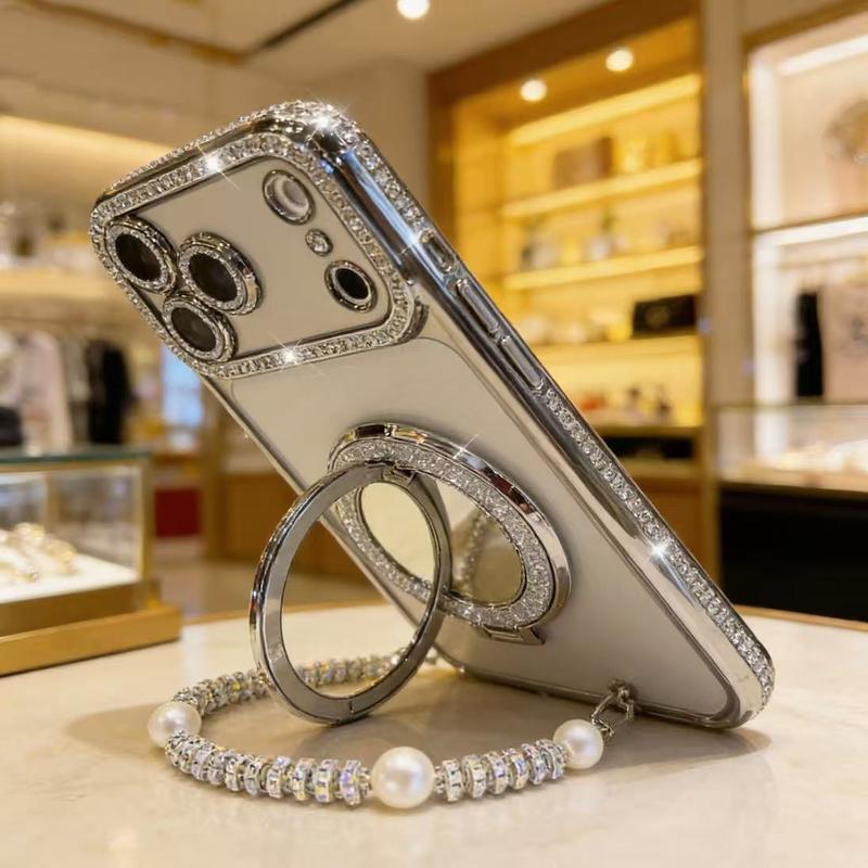 Women's phone case with mirror and stand for iPhone 12/13/14/15/16/17 Pro Max, 17 Air, 14/15/16 Plus