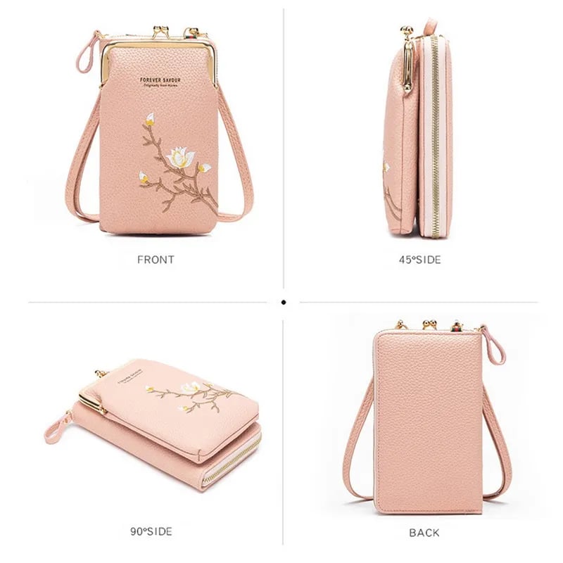 Sling Cross-Body plånbok för kvinnor med mobilhållare