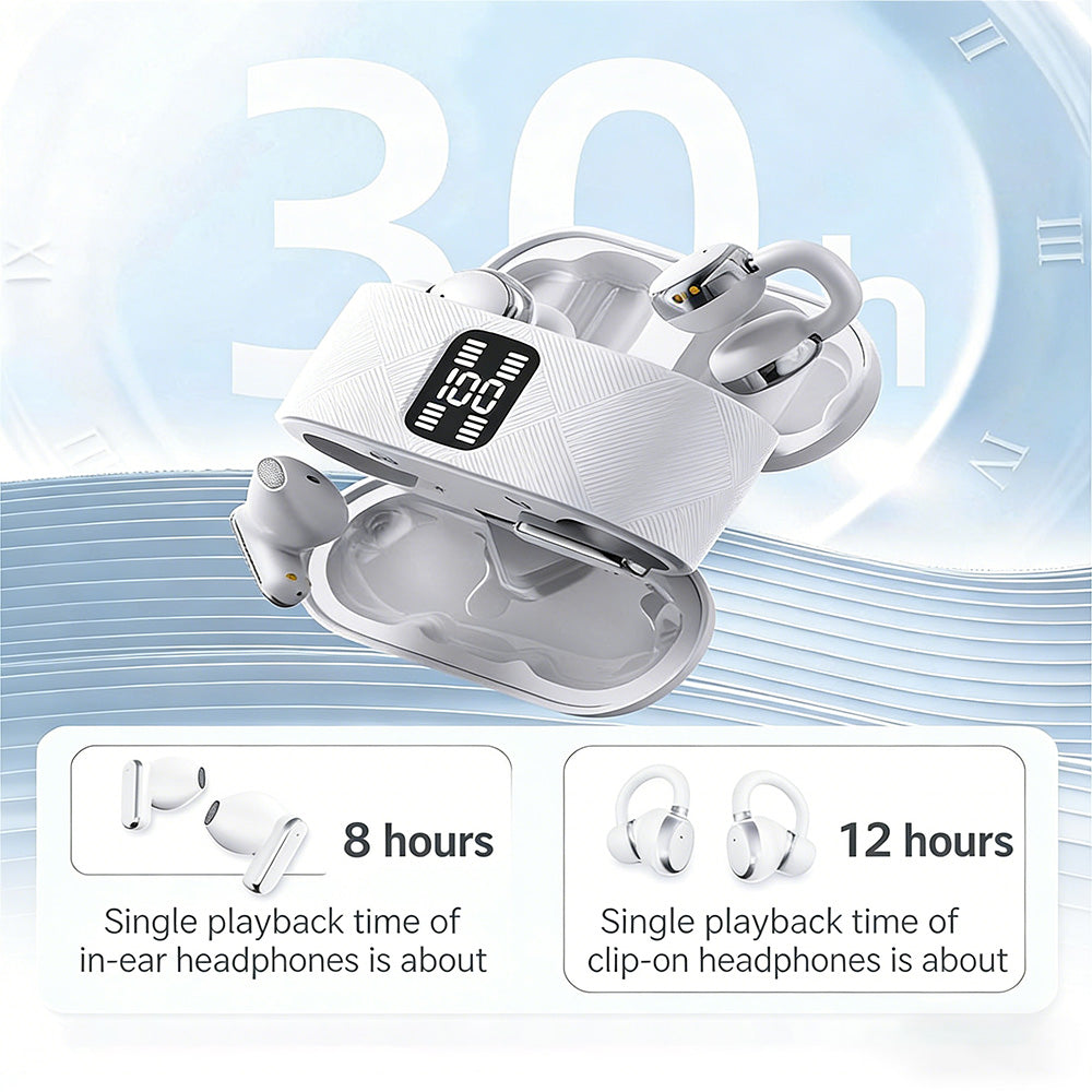 2-in-1 Bluetooth earphones with ear hooks and earbuds | 30 hours of playback time