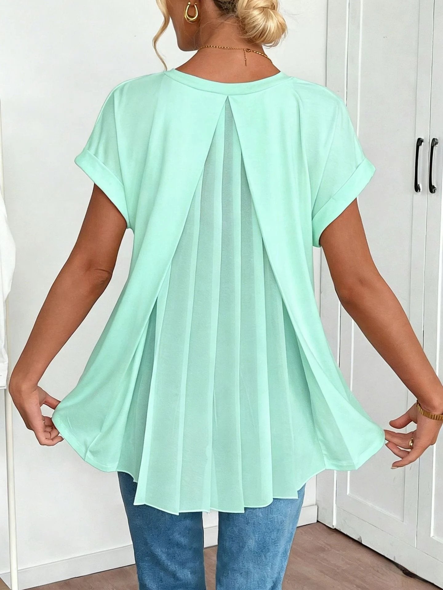 ⏳LAST DAY – 49% OFF!!🔥Short-sleeved plain T-shirt in a patchwork styl