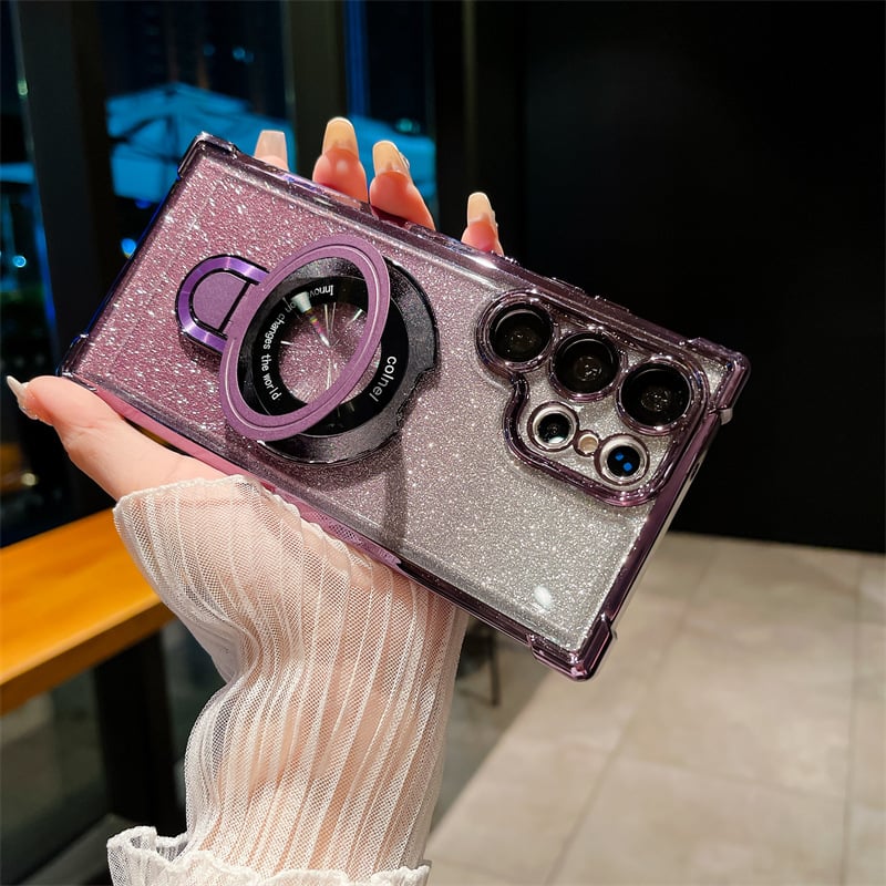 Elektropläterat Glitter Fyra hörn Airbagskydd Magnetfodral med osynligt stativ