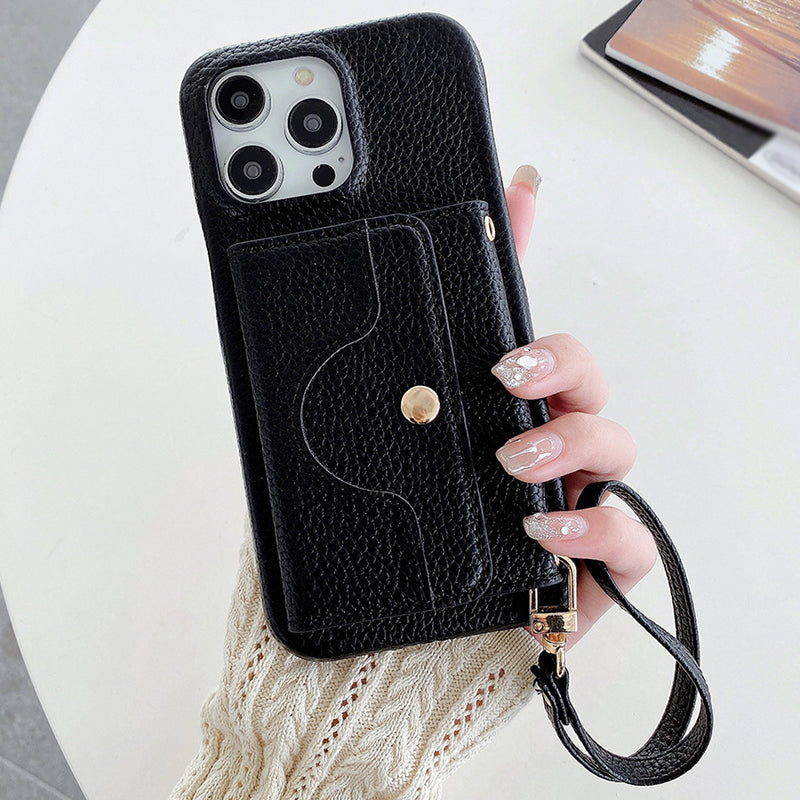🔥Protective pink cell phone case with mirror and wrist strap