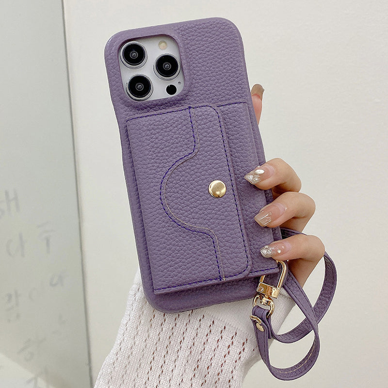 🔥Protective pink cell phone case with mirror and wrist strap