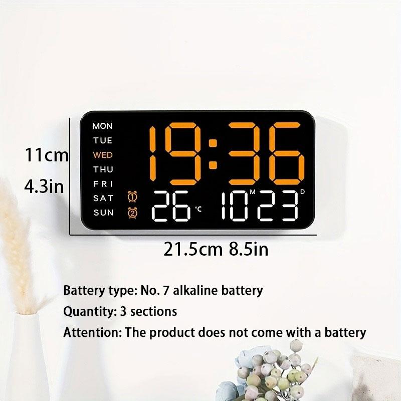 Large digital wall clock with LED display, date display and thermometer, perfect gift for seniors, decoration for the living room and bedroom