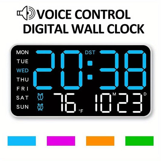 Large digital wall clock with LED display, date display and thermometer, perfect gift for seniors, decoration for the living room and bedroom