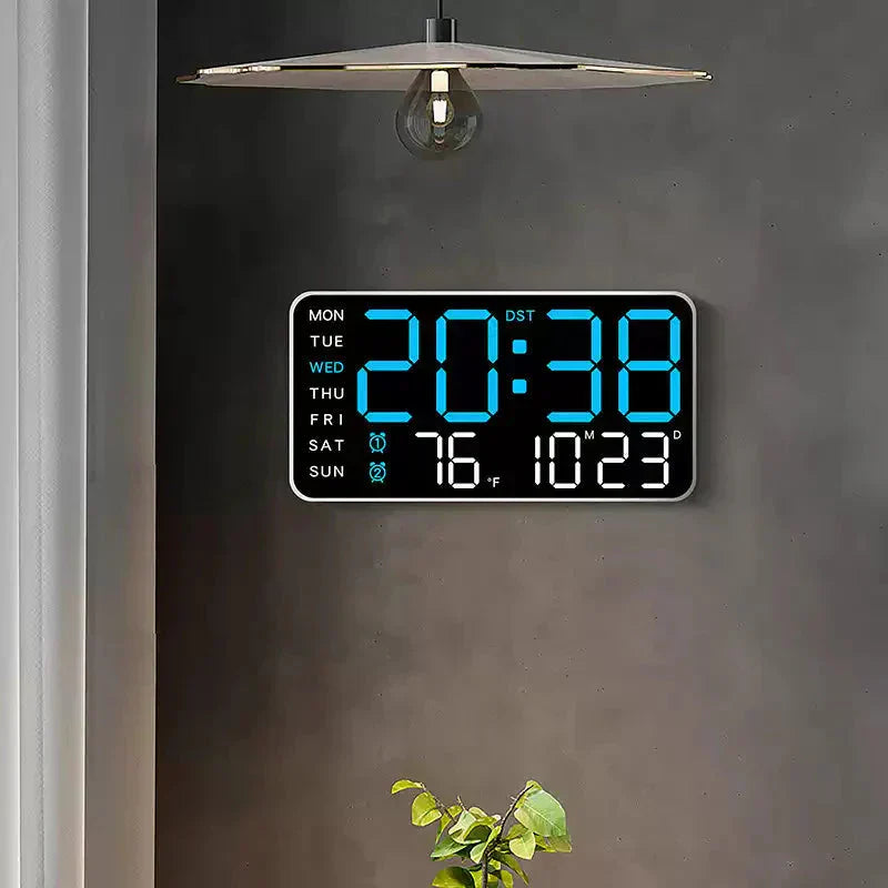 Large digital wall clock with LED display, date display and thermometer, perfect gift for seniors, decoration for the living room and bedroom