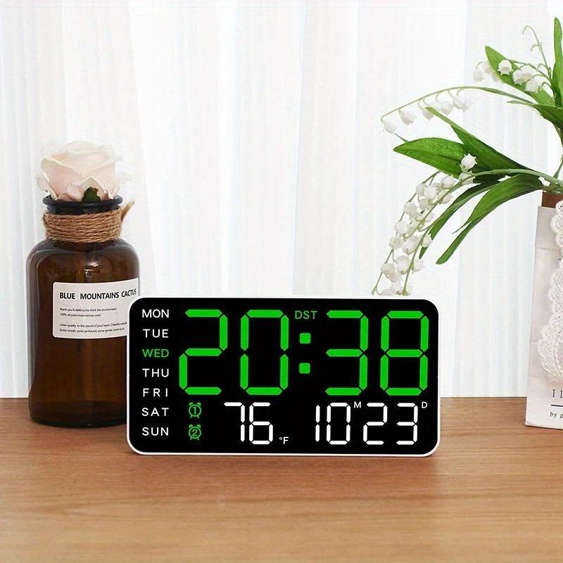 Large digital wall clock with LED display, date display and thermometer, perfect gift for seniors, decoration for the living room and bedroom