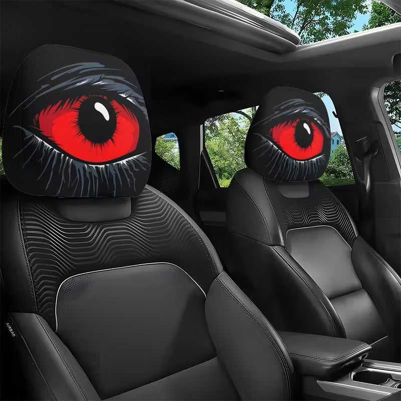 🔥🔥50K+ SOLD👁️Red Eye Car Headrest Cover – Creepy Design & Soft 😈👁️‍🗨️