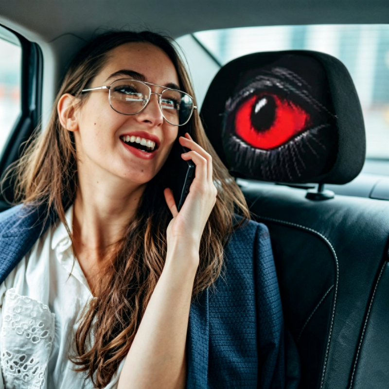 🔥🔥50K+ SOLD👁️Red Eye Car Headrest Cover – Creepy Design & Soft 😈👁️‍🗨️
